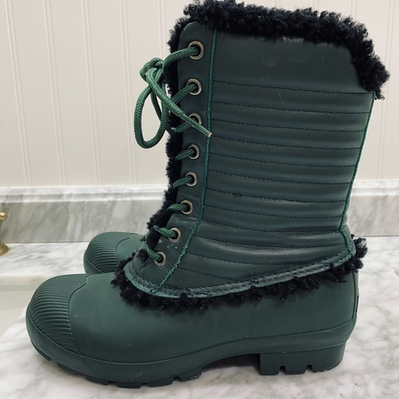HUNTER ORIGINAL GENUINE SHEARLING & PATENT LEATHER LACE-UP RAIN BOOT Size 7 - Picture 5 of 10
